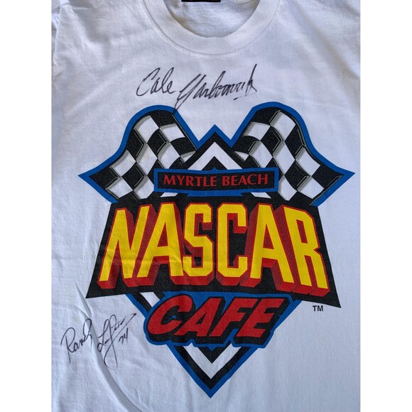 90s Myrtle Beach NASCAR Cafe white autographed tee streetwear Size M - Picture 2 of 8